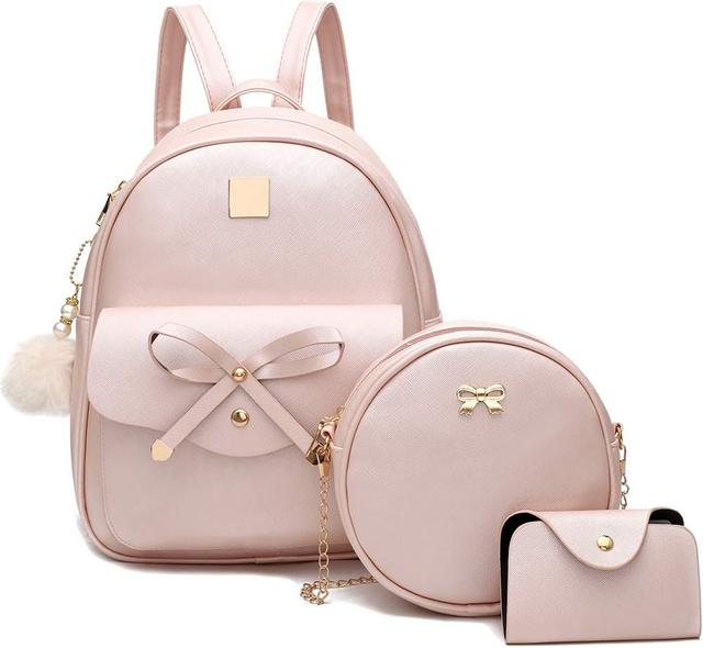 Product image of I IHAYNER Girls Bowknot 3-Pieces Fahsion Leather Backpack Backpack Purse for Women Rucksack for Ladies Shoulder Bag