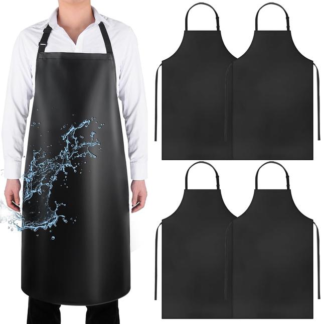 Product image of Gotega 4 Pack Waterproof Rubber Vinyl Apron Adjustable Dishwasher Apron - Apron for Women Men (4, balck)