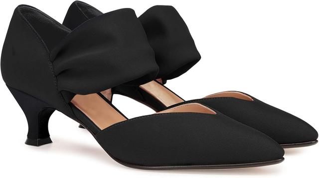 Product image of Coutgo Womens Low Kitten Heel Dress Shoes Pointed Toe Slip on Ankle Strap Cutout Elegant Party Wedding Pumps
