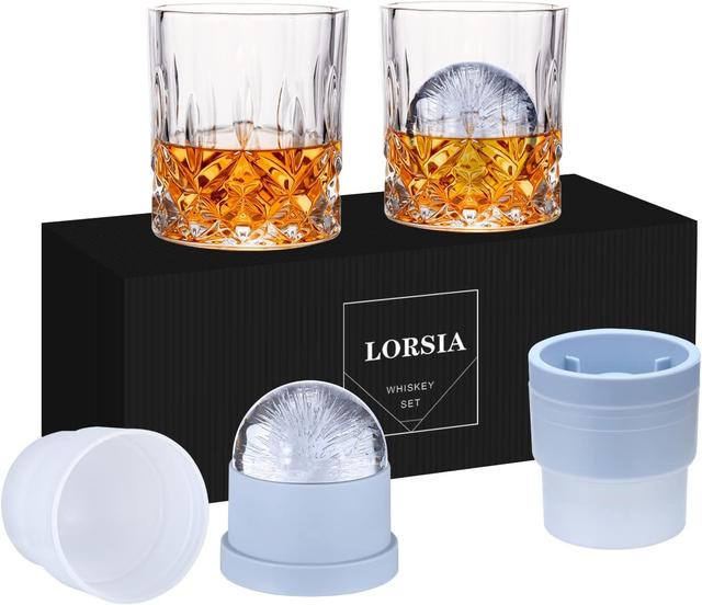Product image of Whiskey Rocks Glass, Set of 4 (2 Crystal Bourbon Glasses, 2 Round Big Ice Ball Molds) In Gift Box - 10 Oz Old Fashioned Glasses for Scotch Cocktail Rum Cognac Vodka Liquor, Unique Gifts for Men
