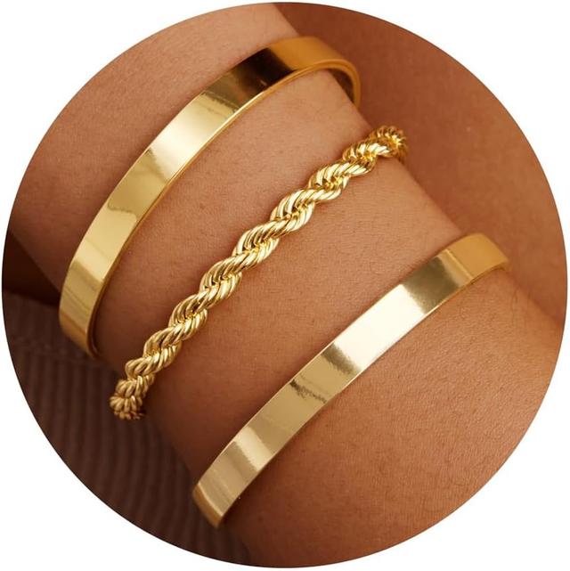 Product image of Gold Bracelets for Women Non Tarnish Dainty 14K Real Gold Plated Bangle Cuff Bracelets Stack for Women,Waterproof Stackable Bracelet Gold Jewelry Trendy Gifts Adjustable