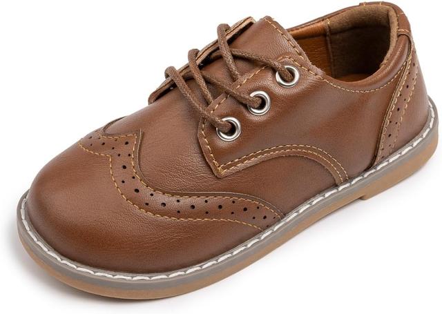 Product image of Meckior Toddler Boys Girls Black Dress Shoes Little Kid Oxford Shoes Wedding Church Dress Shoes PU Leather Lace Up School Uniform Loafer Flats