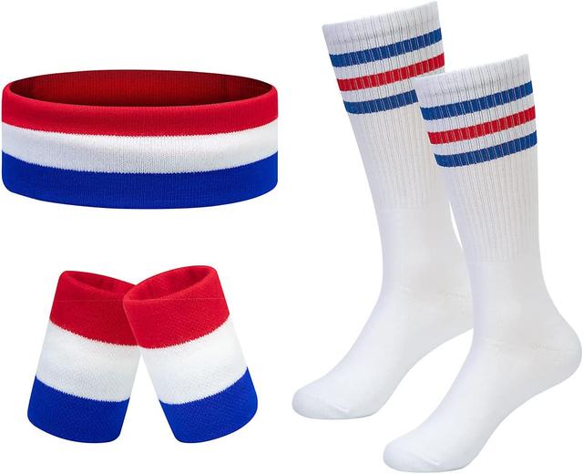 Product image of Striped Sweatbands Set, Sports Headband and Wristbands Sweatbands Colorful Cotton Striped Sweatband Set American Flag Style for Men and Women