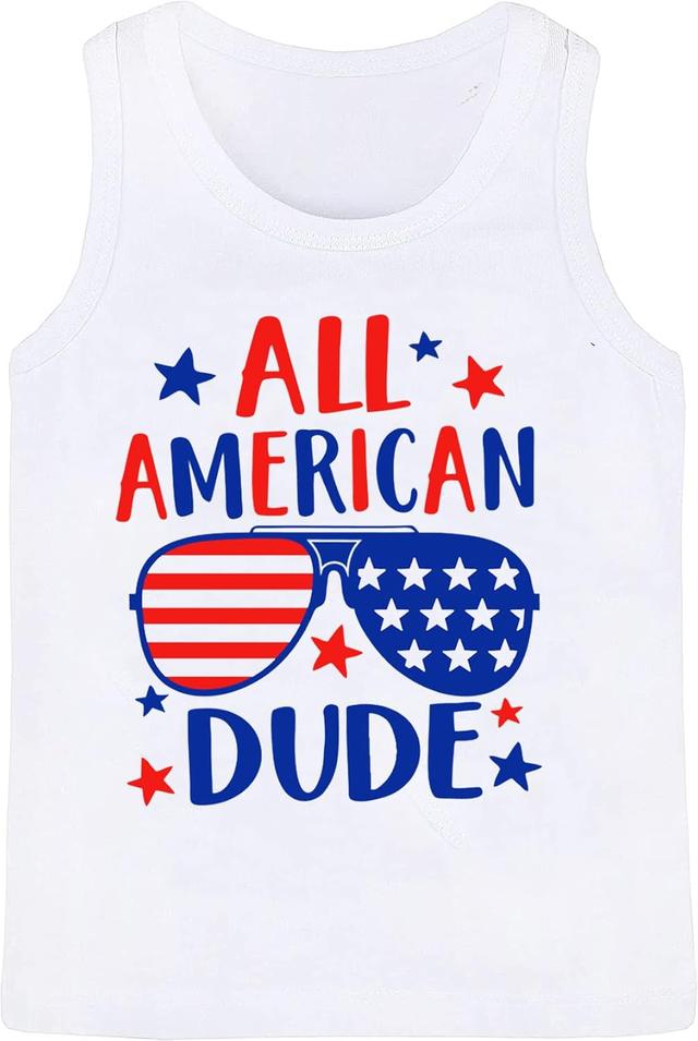 Product image of 4th of July Tank Tops Toddler Boys American Flag Shirts Kids Patriotic T-Shirts Sleeveless Top 100% Cotton Tees 1-7T