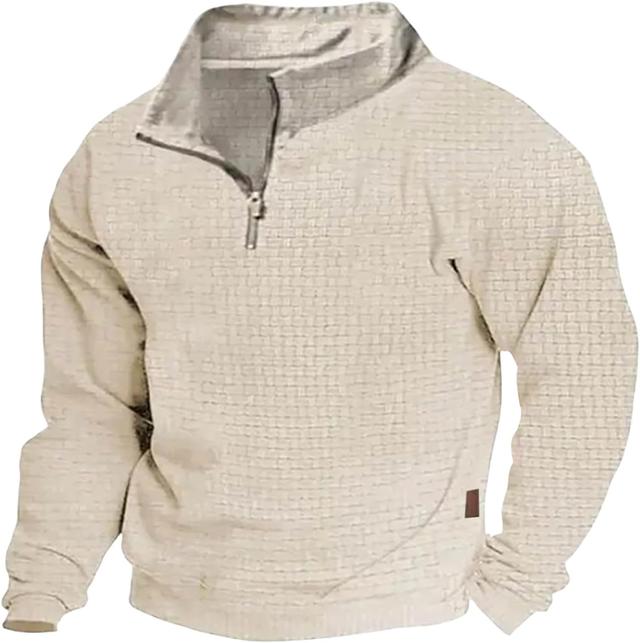 Product image of Quarter Zip Pullover Men Waffle-Knit Long Sleeve Sweatshirt Mock Neck Zipper Polo Shirts Loose Fit Christmas Sweater