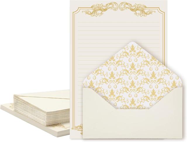 Product image of 90 Pieces Stationery Set with Envelopes (60 Vintage-Style Paper Sheets + 30 Envelopes), Gold Border Letter Writing Paper and Envelopes for Love Letter, Party Invitations