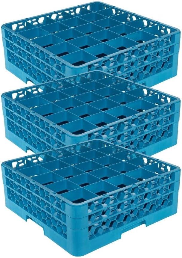 Product image of Carlisle FoodService Products OptiClean Plastic 25-Compartment Divided Glass Rack with Extender, Blue, (Pack of 3)