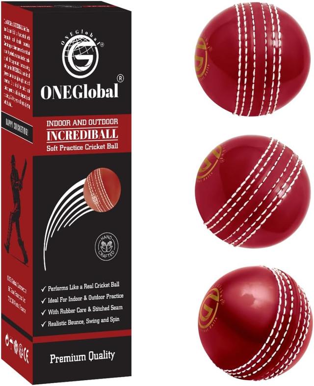 Product image of Soft Rubber Cricket Ball for Practice | Outdoor & Indoor Practice Cricket Ball with Core & Stitched Seam | Realistic Feel, True Bounce & Swing for Practice, Honing Skills & Family Fun