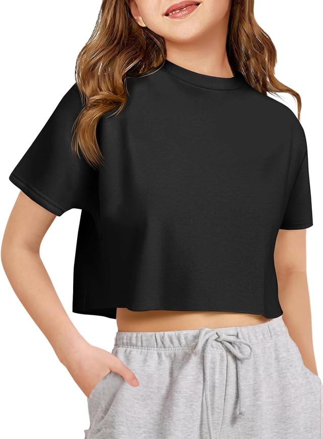 Product image of Girls Athletic Oversized Crop Tops Kids Drop Shoulder Short Sleeve T Shirts Workout Tees 5-14 Years