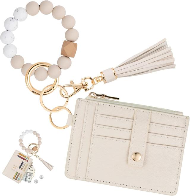 Product image of Wallet Keychain Wristlet for Women,Slim RFID Credit Card Holder Purse Tassel Keychain Bangle Key Ring for Men Women