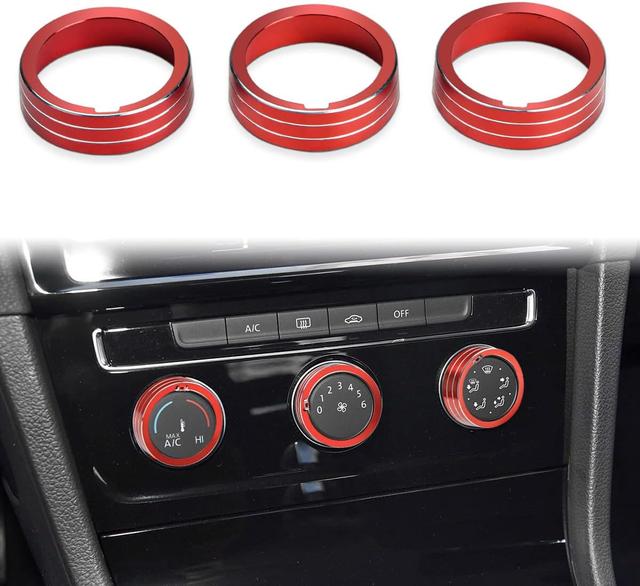 Product image of Auovo Air Conditioning Knob Trims Compatible with Jetta Atlas Taos Tiguan Golf R Passat Aluminum Alloy AC Climate Control Knob Rings Radio Volume Button Knob Covers Car Interior Accessories (Red)