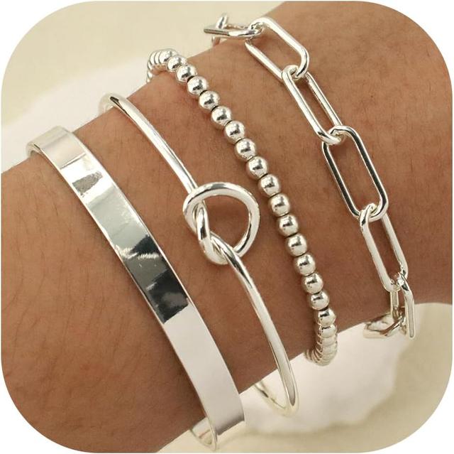 Product image of Reoxvo 14K Gold Plated Bangle Cuff Bracelets for Women Non Tarnish Gold Bracelet Stack Jewelry Set for Women Trendy
