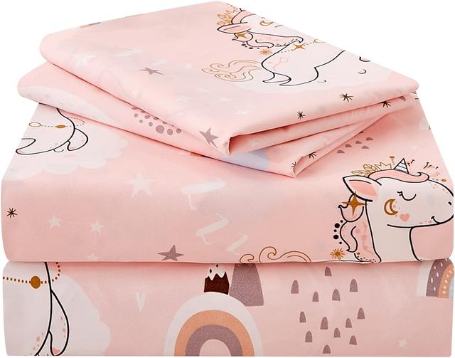 Product image of JSD Pink Unicorn Kids Sheet Set Twin Size, 3 Piece Girls Rainbow Printed Microfiber Bed Sheets Deep Pocket