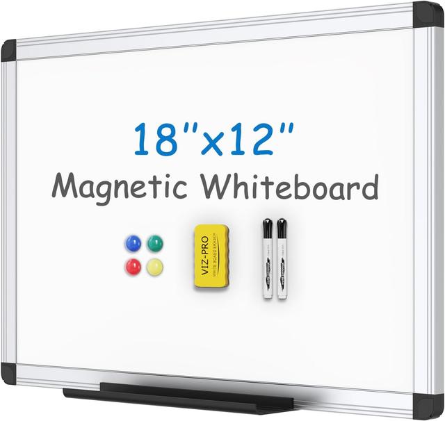 Product image of VIZ-PRO Magnetic Whiteboard/Dry Erase Board, 18 X 12 Inches, Includes 1 Eraser & 2 Markers & 4 Magnets
