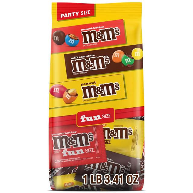 Product image of M&M'S Fun Size Assorted Chocolate Candy Variety Pack, Milk Chocolate, Peanut & Peanut Butter Party Size Bags for Party Favors, Halloween, Offices, and More, Bulk Candy, 19.41 Oz