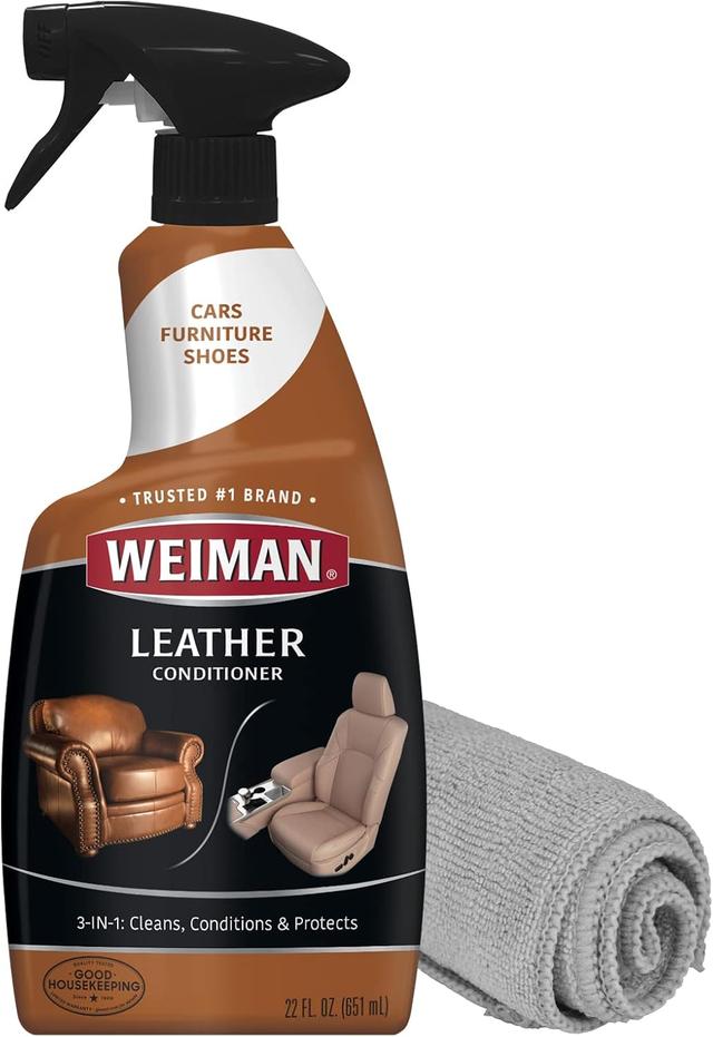 Product image of Weiman Leather Cleaner, Polish and Conditioner for Furniture, Car, Purses, Shoes, Boots and Couches- Micro Fiber Towel Included, 22oz