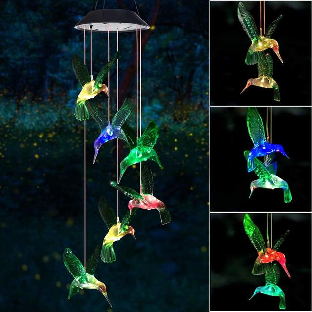 Product image of SIX FOXES Wind Chime, Solar Hummingbird Wind Chimes Outdoor/Indoor,Birthday Gifts for Mom Grandma,Mother Outdoor Decor,Yard Decorations,Memorial Wind Chimes,Mom's Best Gifts,