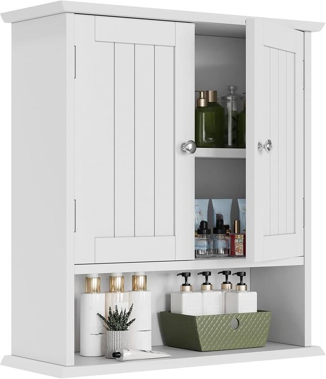 Product image of Smuxee White Bathroom Cabinet Wall Mounted, Small Bathroom Medicine Cabinet with 2 Door Adjustable Shelves, Bathroom Wall Cabinet Over Toilet for Laundry Room Kitchen
