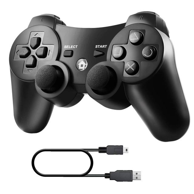 Product image of Diswoe Controller for PS-3, Wireless Bluetooth Controller Gamepad Joystick, Double Vibrating Controller for Play_station 3 with Charger Cable Cord Thump Grips