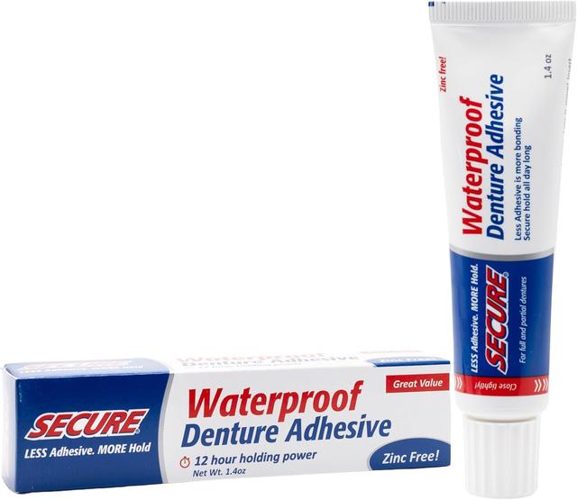 Product image of Secure Waterproof Denture Adhesive - Zinc Free - Extra Strong Hold For Upper, Lower or Partials - 1.4 oz