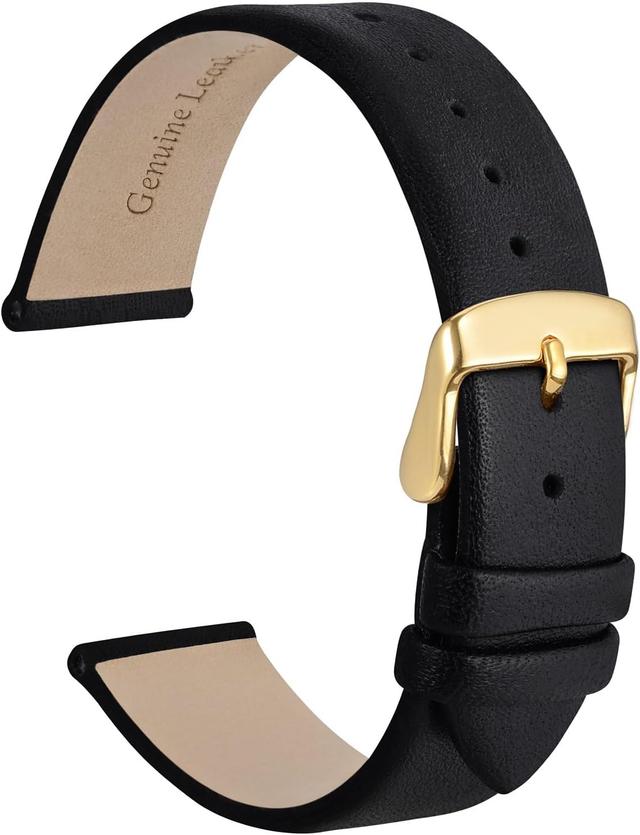 Product image of WOCCI 18mm Lug Width, Elegant Watch Band, Genuine Leather Replacement Strap with Gold Buckle (Black)