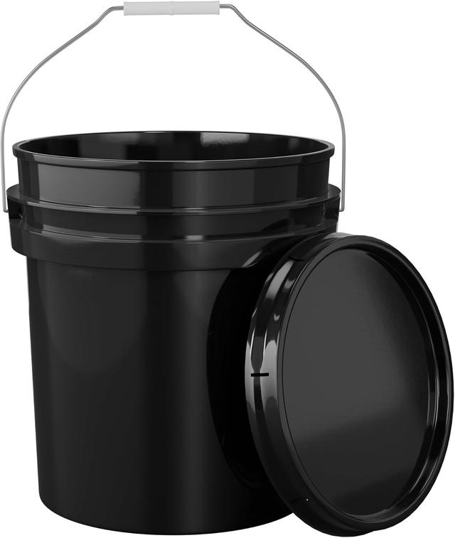Product image of EconoHome 5-Gallon Black Bucket Pail Container with Lid | Metal Handles with Plastic Grip for Easy Carrying | Easy Stack and Store | Heavy-Duty Extra Durable | Food Grade | BPA Free - 1 Pack