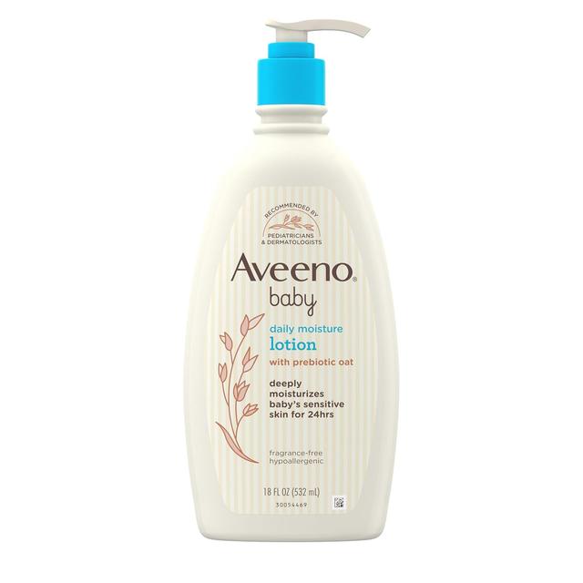 Product image of Aveeno Baby Daily Moisture Body Lotion for Sensitive Skin, Hypoallergenic Moisturizing Baby Lotion with Nourishing Oatmeal to Deeply Moisturize Baby's Skin, Fragrance-Free, 18 fl. oz