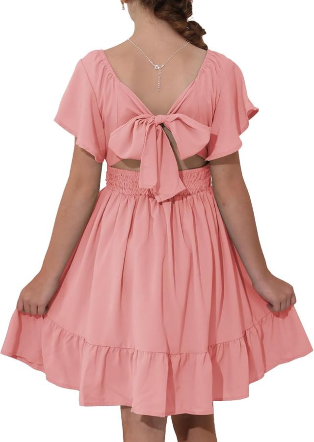 Product image of blibean Girls Summer Tie Back Dress Tween Kids Off Shoulder Dresses Size 4-15 Years