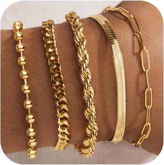 Product image of Gold Bracelets for Women,Dainty Bracelets Set for Women Trendy, Gold Bracelets Stack With Beaded, Cuban, Paperclip, Heart, Snake, Rope, Pearl, Cross, Hand Chain, Silver Jewelry Gifts for Women Christmas