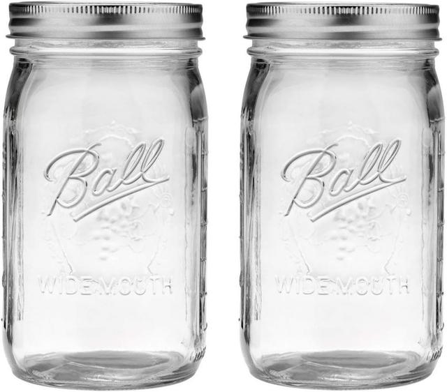 Product image of Ball Wide Mouth Glass Mason Jars with Lids and Bands, Used for Canning, Pickling, Juice, Jam, Jelly, Quart Size 32 Ounce (Pack of 2)