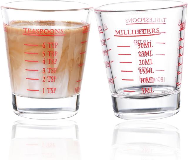 Product image of Measuring cup Espresso Shot Glass Liquid Heavy Glass Wine Glass 26-Incremental Measurement 1oz, 6 Tsp, 2 Tbs, 30ml (2 pack-red)