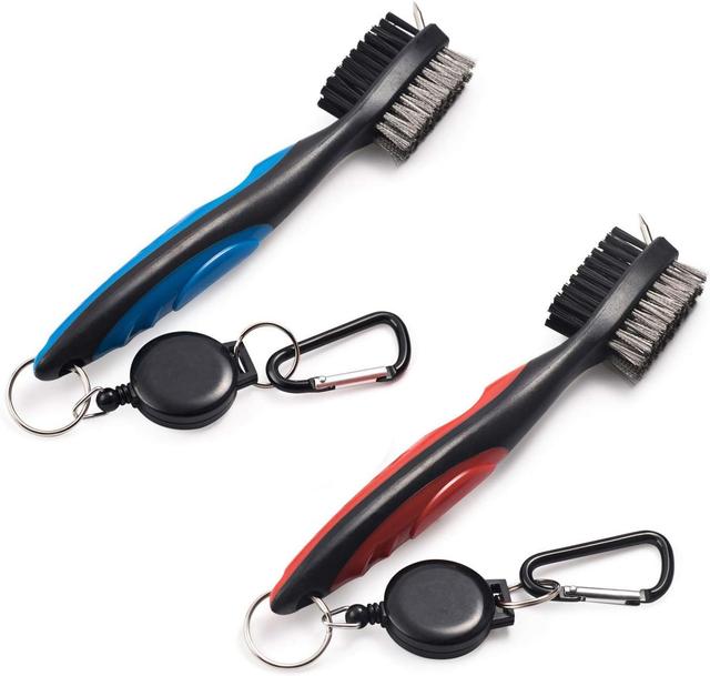 Product image of Pack of 2 Golf Club Brush Groove Cleaner with Retractable Zip-line and Aluminum Carabiner Cleaning Tools