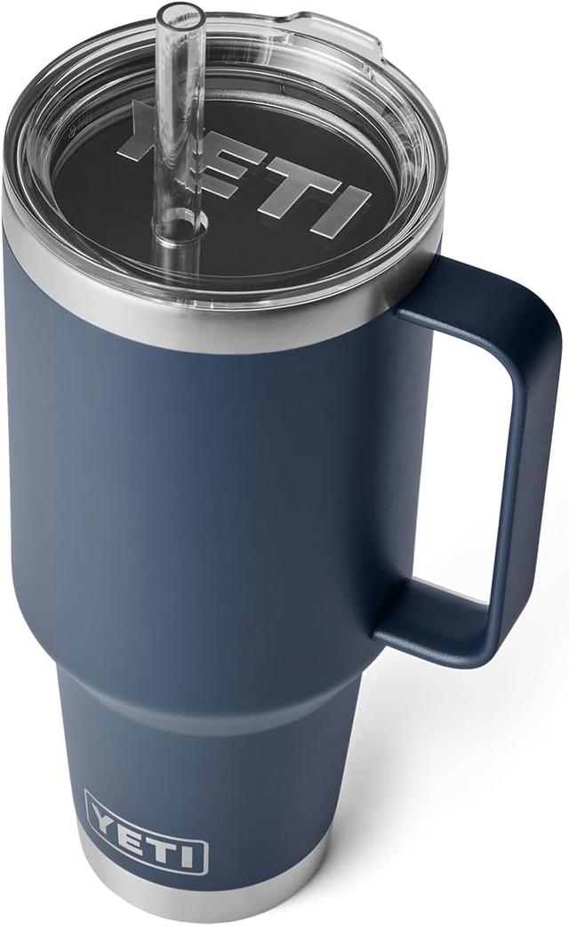 Product image of YETI Rambler 42 oz Tumbler with Handle and Straw Lid, Travel Mug Water Tumbler, Vacuum Insulated Cup with Handle, Stainless Steel, Navy