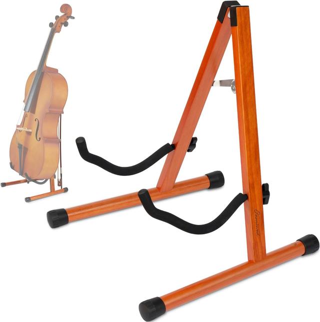 Product image of Cello Stand, Mahogany Wood Cello Floor Stand with Bow Holder for Cello Display, A-Frame Cello Stand 4/4 with Padded Foam, Wooden Floor Cello Guitar Stand for Full Size 4/4, 7/8, 3/4, 1/2, 1/4, Guitar