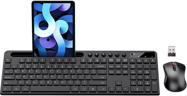 Product image of Wireless Keyboard and Mouse Combo, MARVO 2.4G Ergonomic Wireless Computer Keyboard with Phone Tablet Holder, Silent Mouse with 6 Button, Compatible with MacBook, Windows (Black)