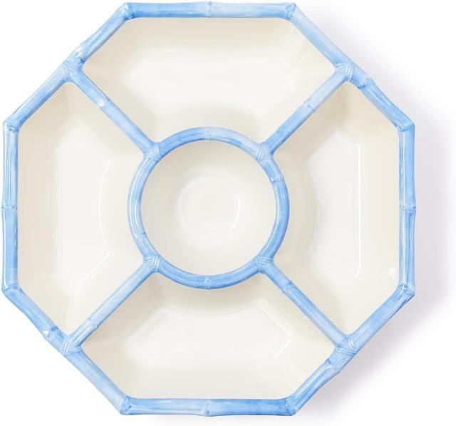 Product image of Two's Company French Blue Bamboo Touch Chip and Dip Bowl, 15.5-Inch, Melamine
