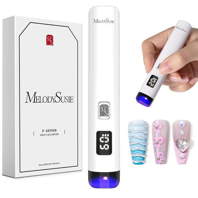 Product image of Melodysusie Handheld UV Light for Gel Nails, ART01R Cordless Gel X Nail Lamp Rechargeable with LCD Display, Eye-Protective Cover Flash Cure Nail Dryer for Rhinestone Glue Decoration DIY at Home White