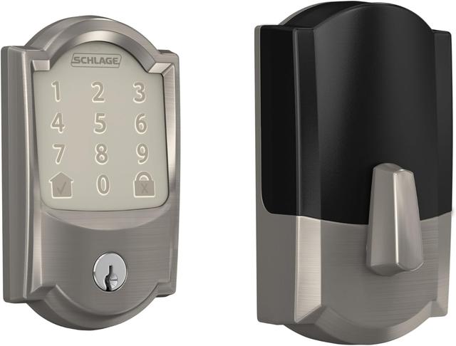 Product image of Schlage Encode Smart WiFi Deadbolt Lock for Front Door - Keyless Entry with App or Touchscreen - Works with Alexa, Hey Google, & Airbnb - Create Codes for Guests - Satin Nickel Silver