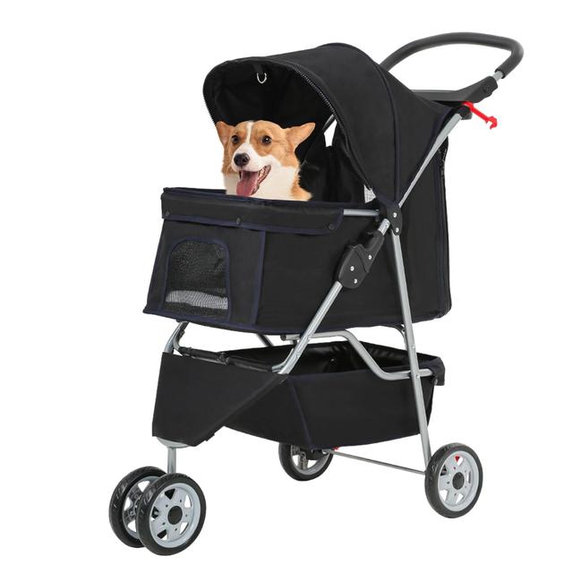 Product image of FDW Pet Stroller 3-Wheel Durable Foldable Cat Dog Stroller with Washable Liner Storage Basket Cup Holder,Black