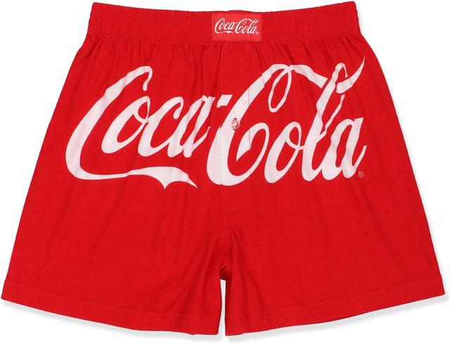 Product image of Coca-Cola Mens Novelty Button Fly Cotton Boxer Lounge Shorts Underwear (Large, Red)