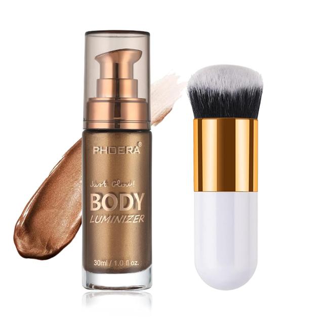 Product image of Body Shimmer Oil, Waterproof Long Lasting Moisturizing Body Luminizer Glow For Face , Liquid Illuminator Highlighter 1oz/Jars, Makeup Brush Include (Glistening Bronze #03)