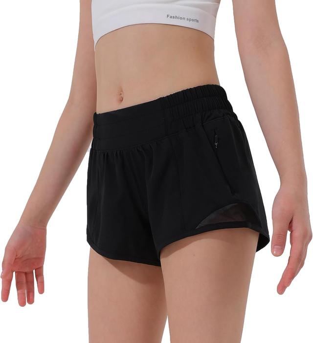 Product image of Aurefin Girls Athletic Shorts, Lightweight Running Shorts for Teen Girls Kids Sports Active Short with Zip Pocket and Elastic