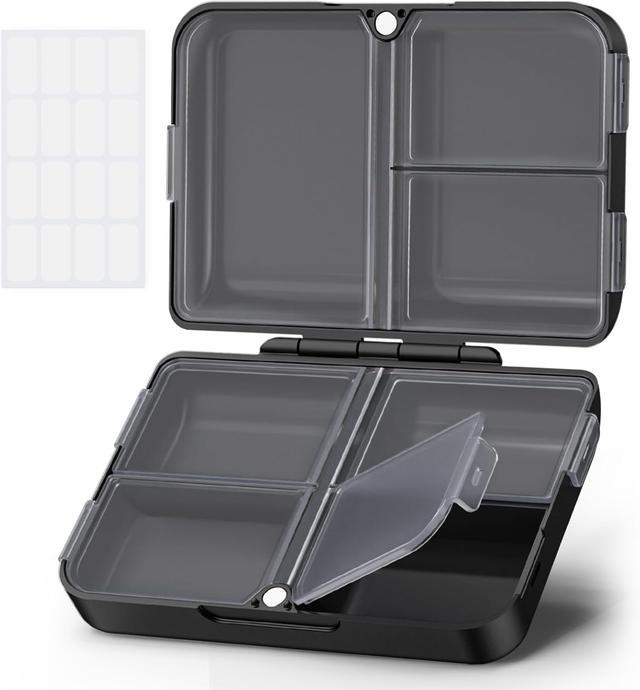 Product image of AUVON Daily Pill Organizer Fit with Your Purse or Pocket, Compact Travel Pill Box Case with Slim Folding Design and Long-Lasting Hinges to Hold Vitamin, Fish Oil, Supplement or Jewelry(Black)