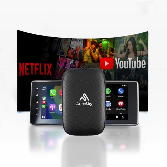 Product image of AutoSky Wireless CarPlay and Android Auto AI Box Lite for Factory Wired CarPlay Cars - Supports Netflix and YouTube Must use Hotspot - Go Wireless CarPlay and Android Auto. Wired CarPlay Required