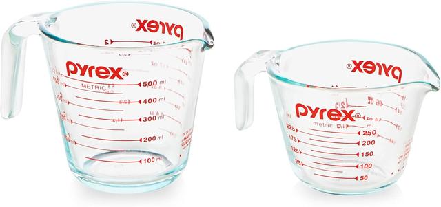 Product image of Pyrex 2 Piece Glass Measuring Cup Set, Includes 1-Cup, and 2-Cup Tempered Glass Liquid Measuring Cups, Dishwasher, Freezer, Microwave, and Preheated Oven Safe, Essential Kitchen Tools