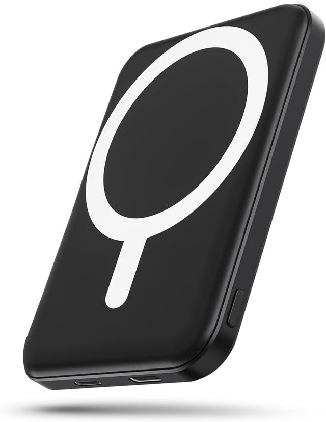 Product image of podoru for Magsafe Battery Pack, 5000mAh Magnetic Power Bank with Type-C Cable 20W PD Fast Charging Lighting Input Wireless Portable Charger for iPhone 16/15/14/13/12/ All Series-Black