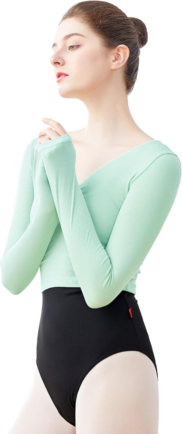 Product image of Knitted Ballet Wrap Tops Shirts Long Sleeve Pullover Dance Sweaters Overalls for Leotards