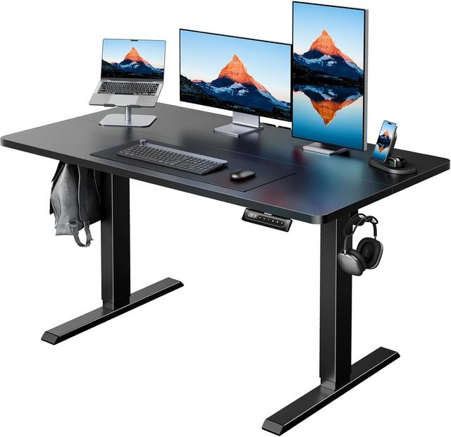 Product image of HUANUO 48" x 24" Electric Standing Desk Adjustable Height, 4 Memory Height Settings, Headphone Hook, Cable Manager, Sit Stand Up Desk for Home Office & Computer Workstation, Black