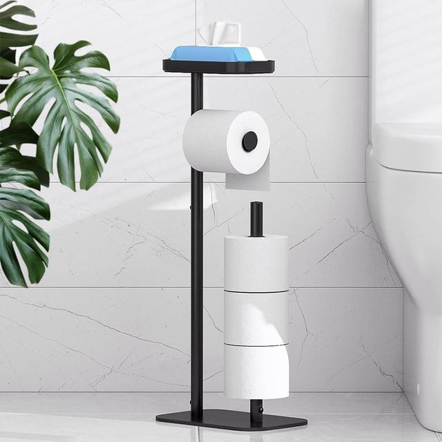 Product image of Kitsure Toilet Paper Holder Free Standing – Rustproof Metal Toilet Paper Stand for 4 Rolls with Anti-Slip Base and Shelf for Phone & Small Items, Bathroom Organizers and Storage, Black