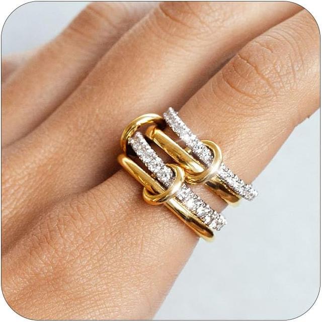 Product image of TLY Stackable Rings for Women Non Tarnish 18K Gold Plated Interlocking Ring Stack Set Gold Silver Mixed Metal Statement Rings Dainty Cubic Zirconia CZ Fashion Connected Band Thumb Ring Size 4-11 Jewelry Gift for Women